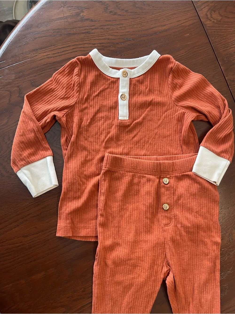 Cat & Jack Rust and Cream Ribbed Two-Piece Pajama Set